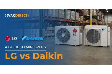 LG and Daikin mini split outdoor units comparison banner showing HVAC system differences