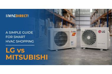 LG and Mitsubishi mini split condenser units featured in HVACDirect shopper’s guide comparing HVAC brands