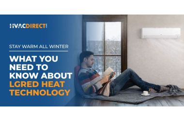 LG mini split indoor unit in winter setting featured in HVACDirect.com guide explaining LGRED heat technology
