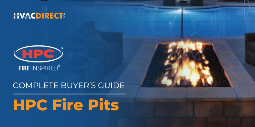 HPC Fire Pits complete buyers guide banner showing modern fire feature