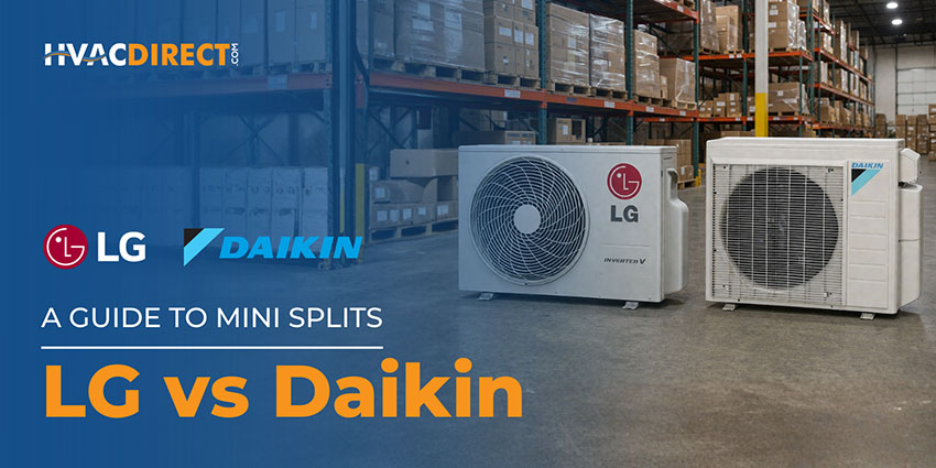LG vs Daikin mini split systems side by side comparison in warehouse HVAC guide banner